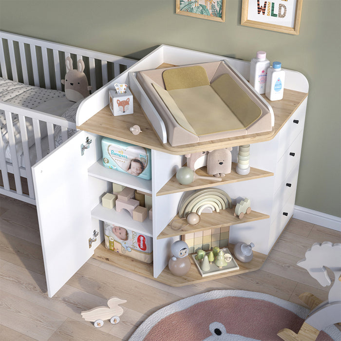 Vicco Fasciatoio Bianco/Artisan 85 x 90 cm con ripiani e cassetti