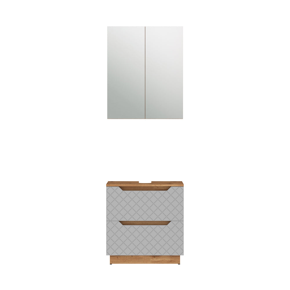 Vicco Set di mobili da bagno Rovere/grigio con struttura in piastrelle 2 parti