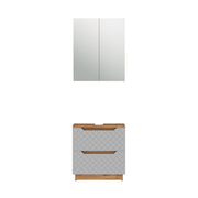 Vicco Set di mobili da bagno Rovere/grigio con struttura in piastrelle 2 parti