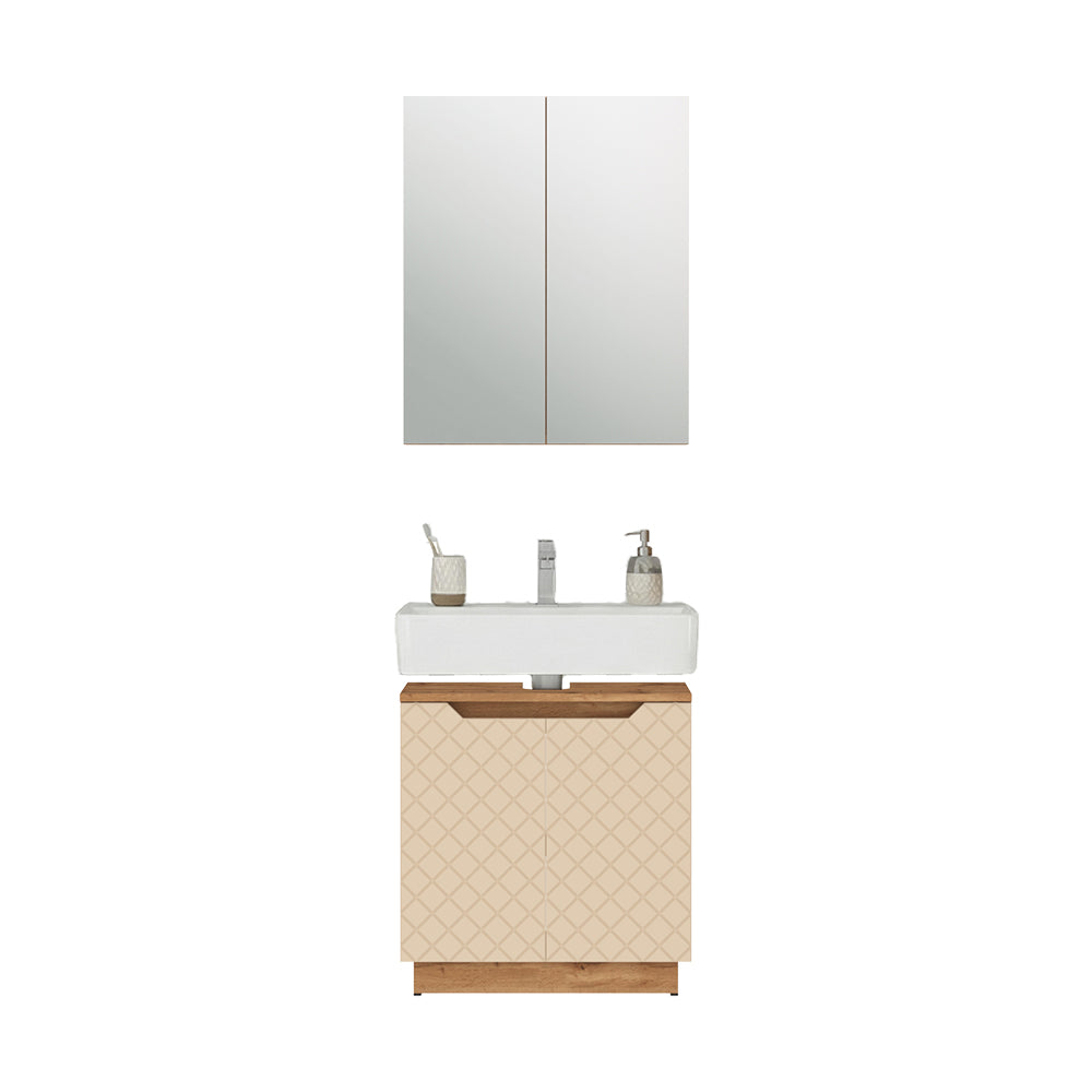 Vicco Set di mobili da bagno Rovere/cashmere con struttura in piastrelle 2 parti