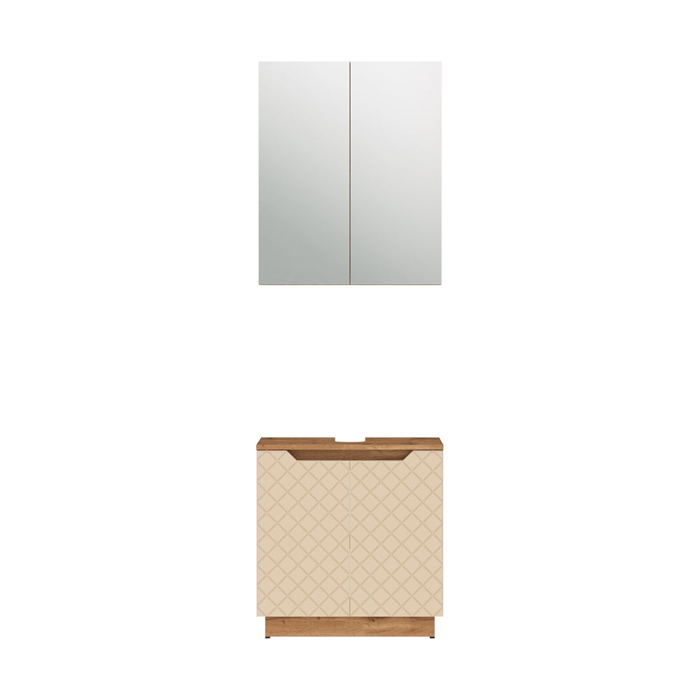 Vicco Set di mobili da bagno Rovere/cashmere con struttura in piastrelle 2 parti