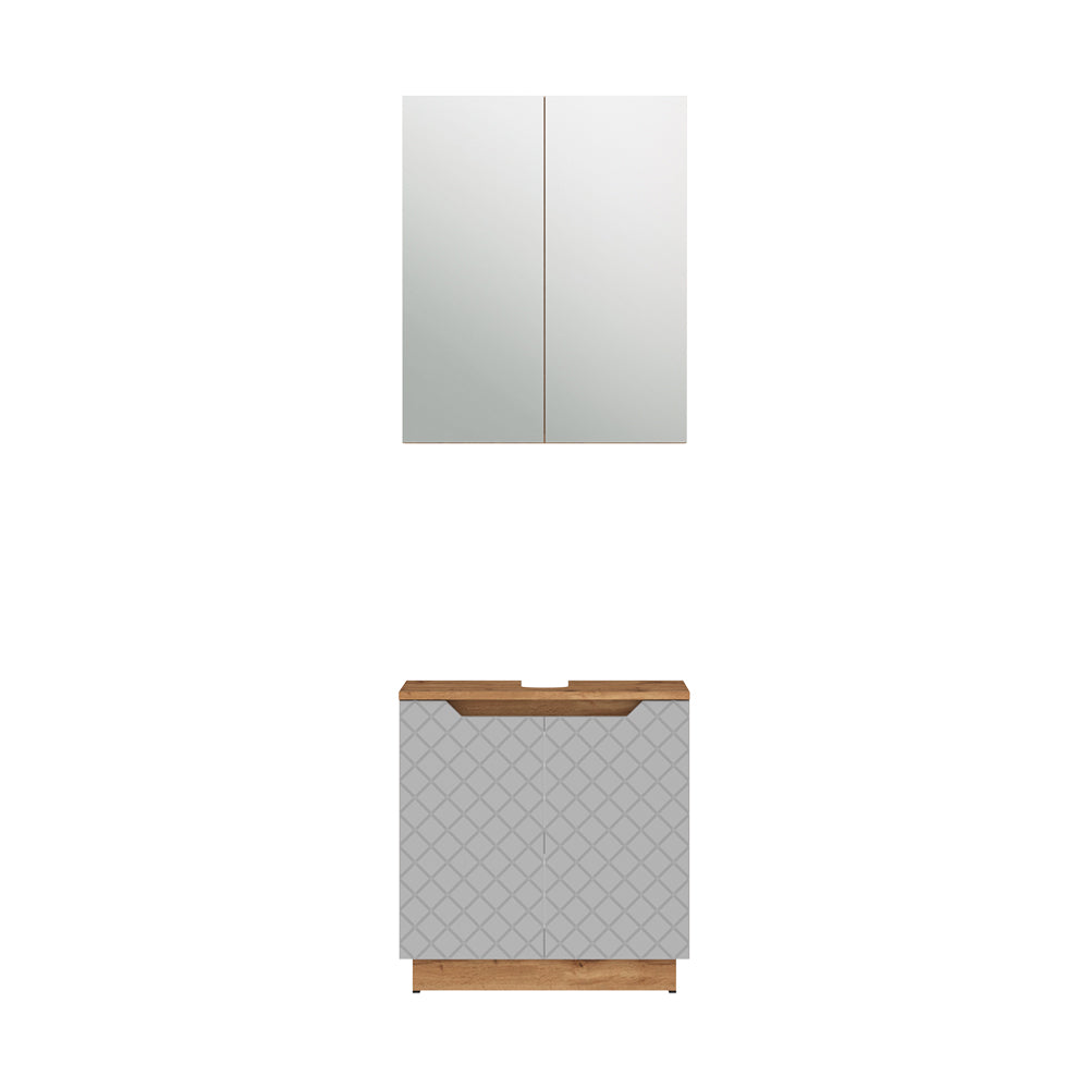 Vicco Set di mobili da bagno Rovere/grigio con struttura in piastrelle 2 parti