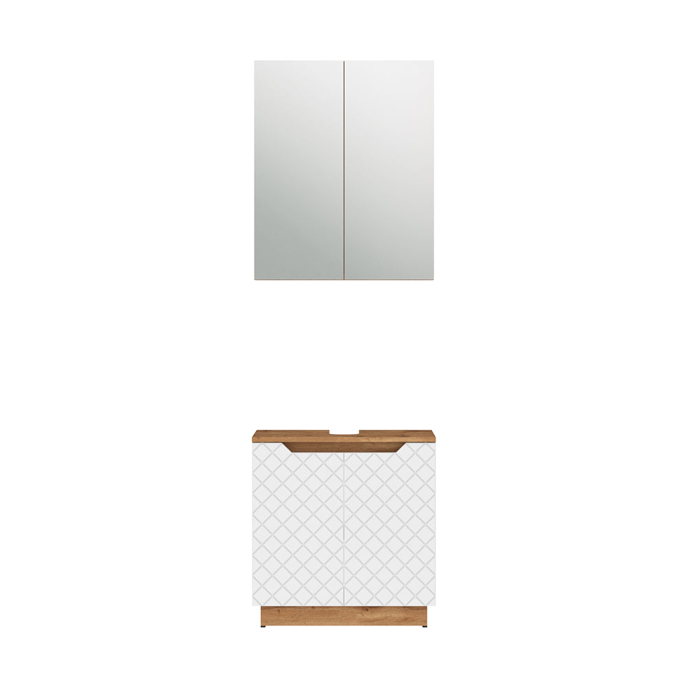 Vicco Set di mobili da bagno Rovere/bianco con struttura in piastrelle 2 parti