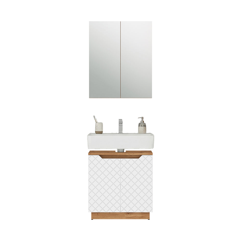 Vicco Set di mobili da bagno Rovere/bianco con struttura in piastrelle 2 parti
