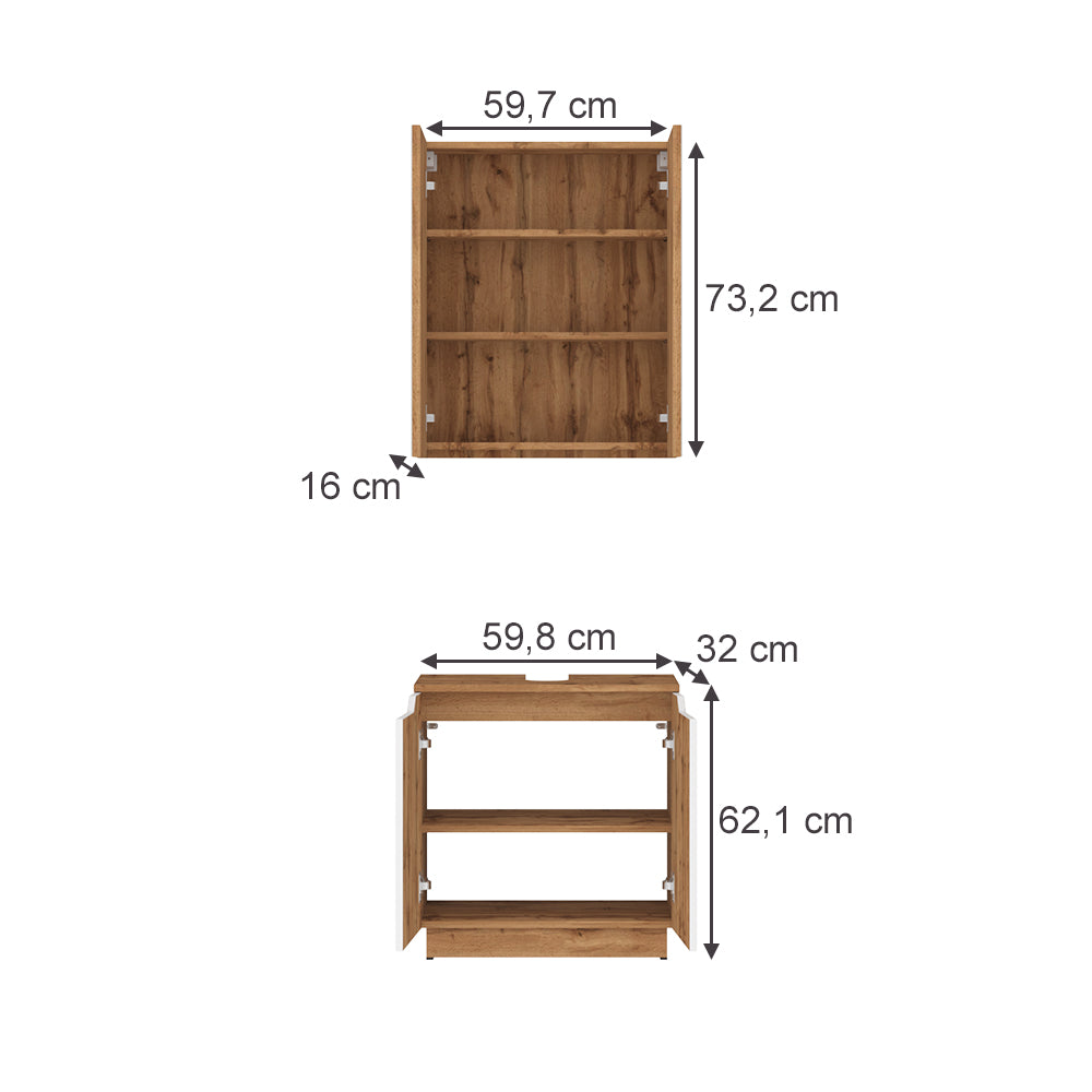 Vicco Set di mobili da bagno Rovere/bianco a strisce 2 parti