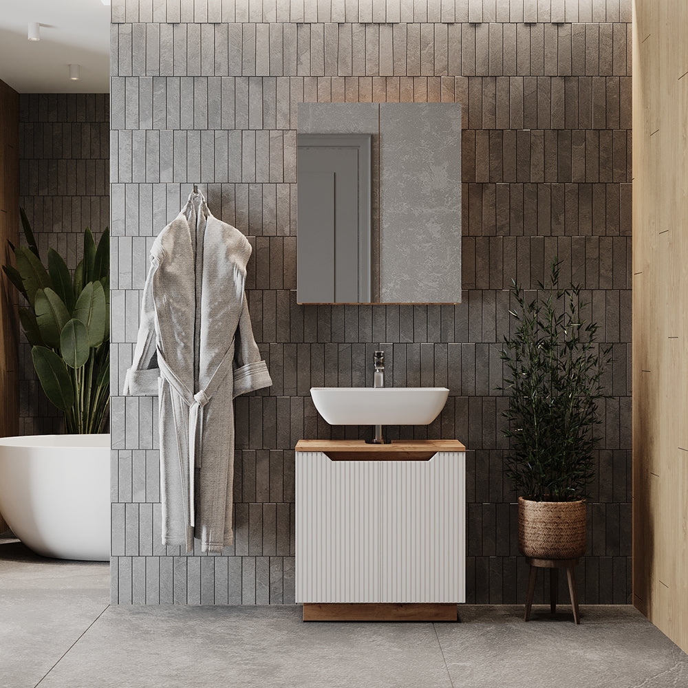 Vicco Set di mobili da bagno Rovere/bianco a strisce 2 parti