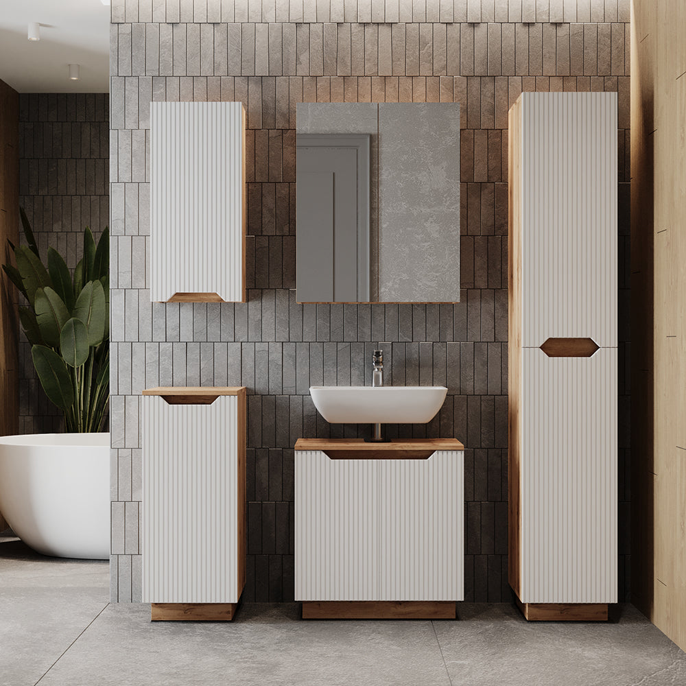 Vicco Set di mobili da bagno Rovere/bianco a strisce 2 parti
