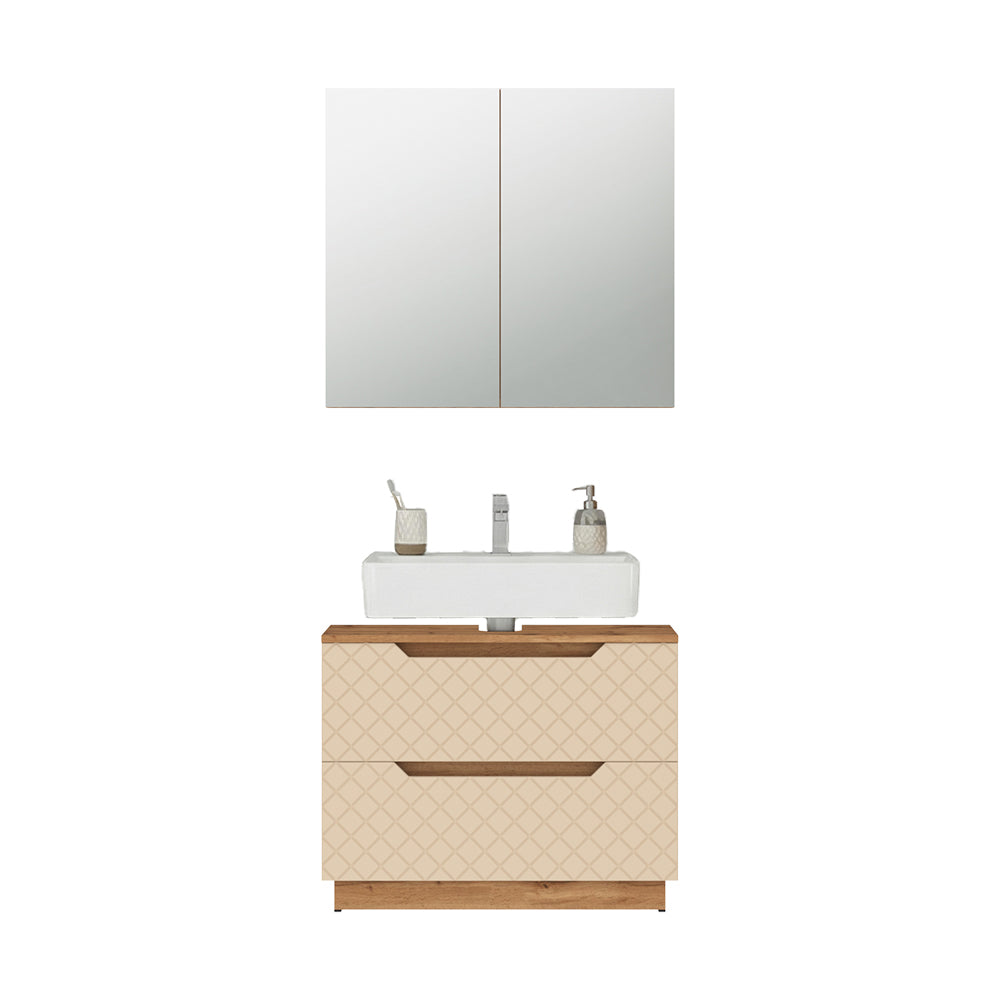 Vicco Set di mobili da bagno Rovere/cashmere con struttura in piastrelle 2 parti