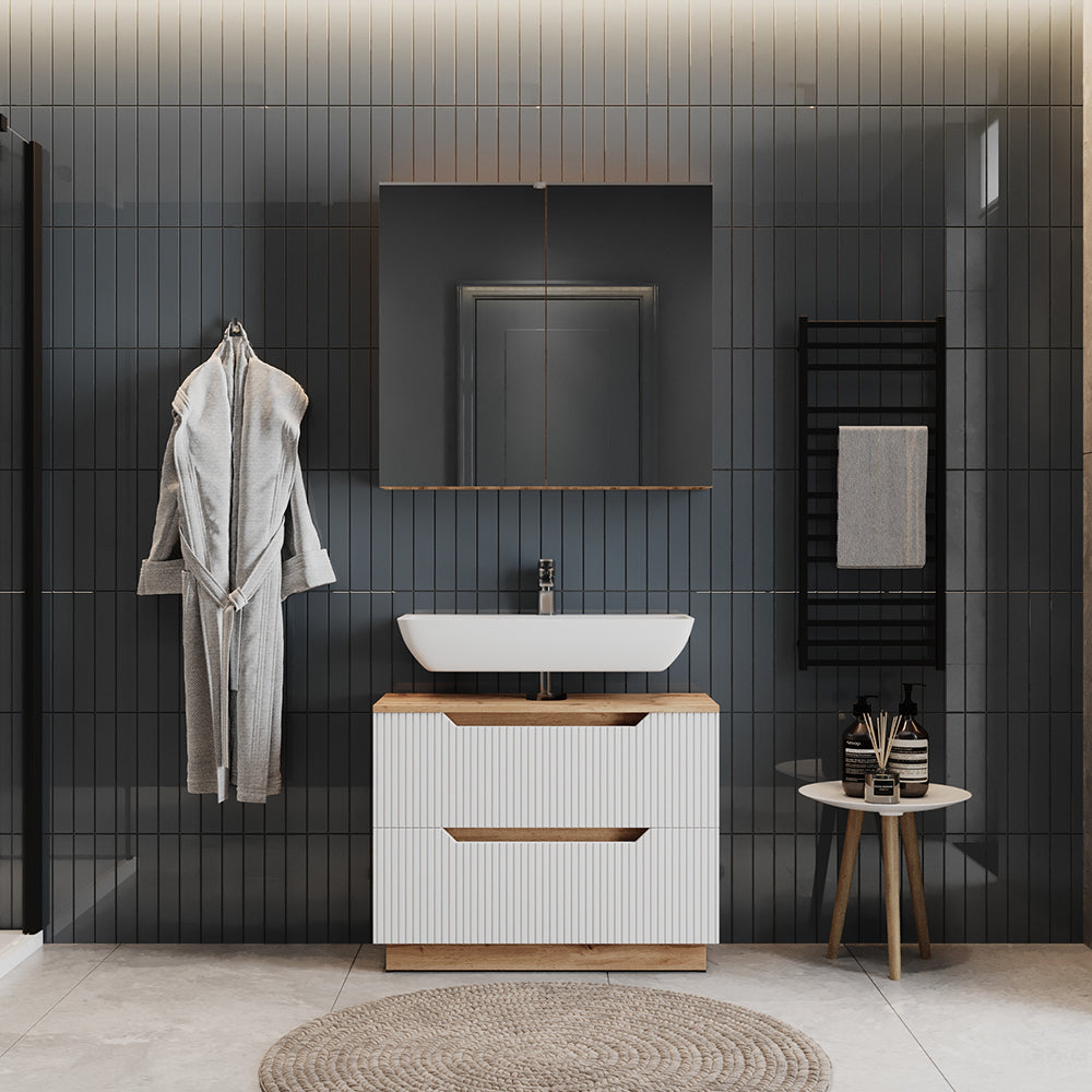 Vicco Set di mobili da bagno Rovere/bianco a strisce 2 parti