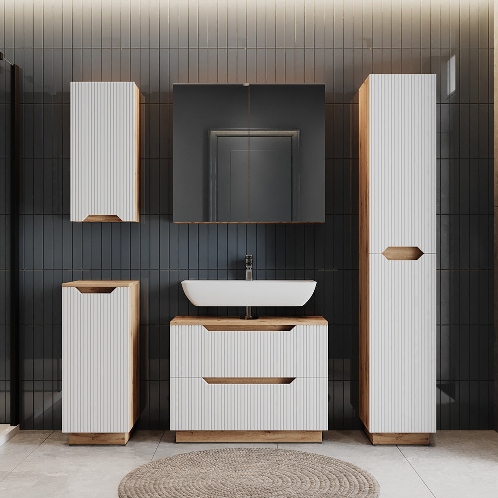 Vicco Set di mobili da bagno Rovere/bianco a strisce 2 parti