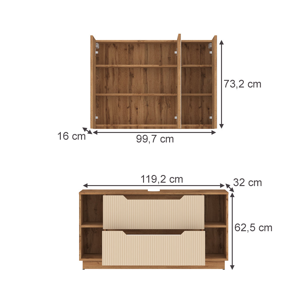 Vicco Set di mobili da bagno Rovere/cashmere a righe 2 parti