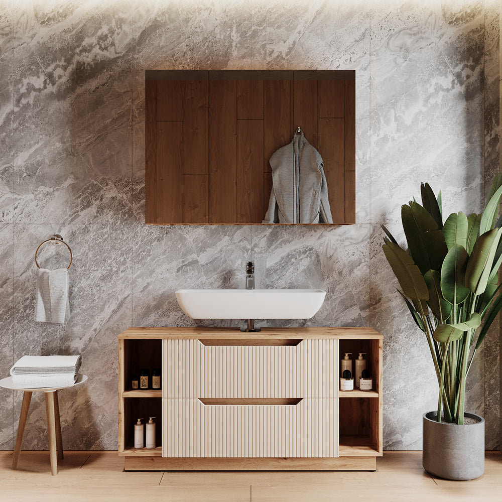 Vicco Set di mobili da bagno Rovere/cashmere a righe 2 parti