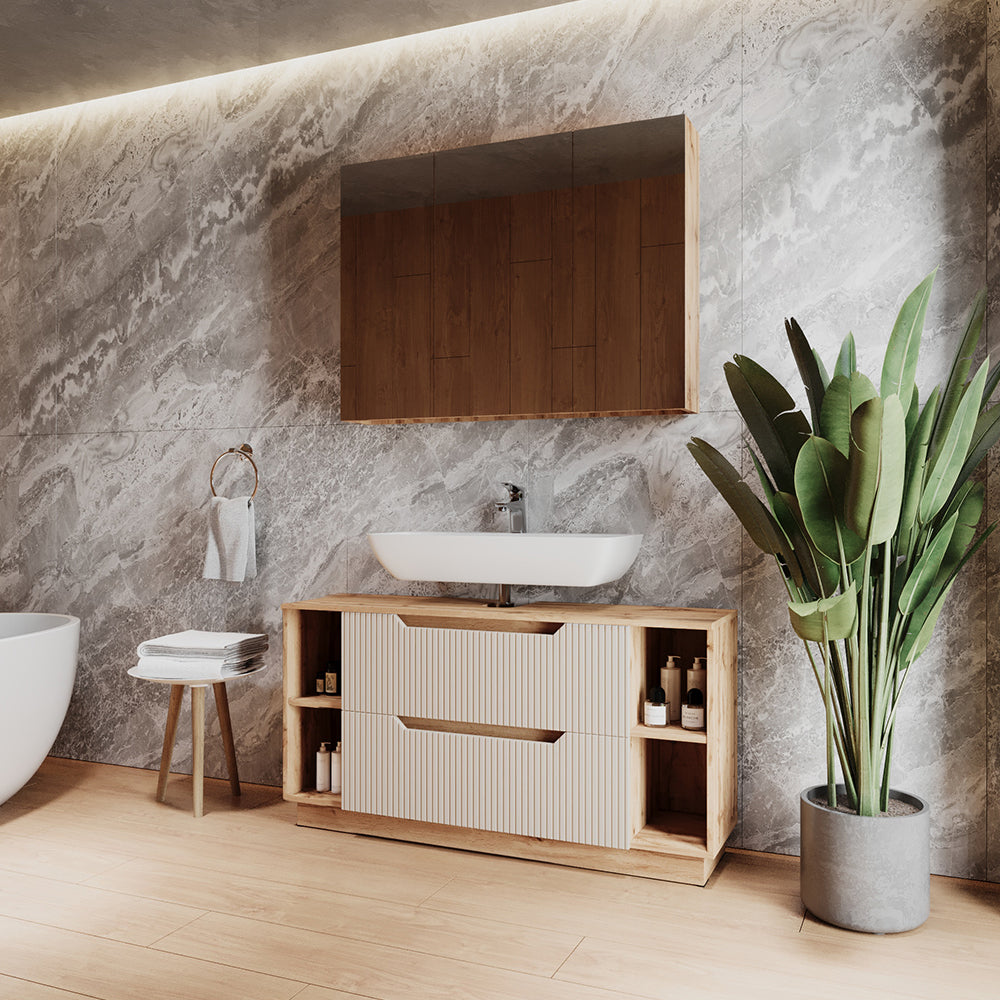 Vicco Set di mobili da bagno Rovere/cashmere a righe 2 parti