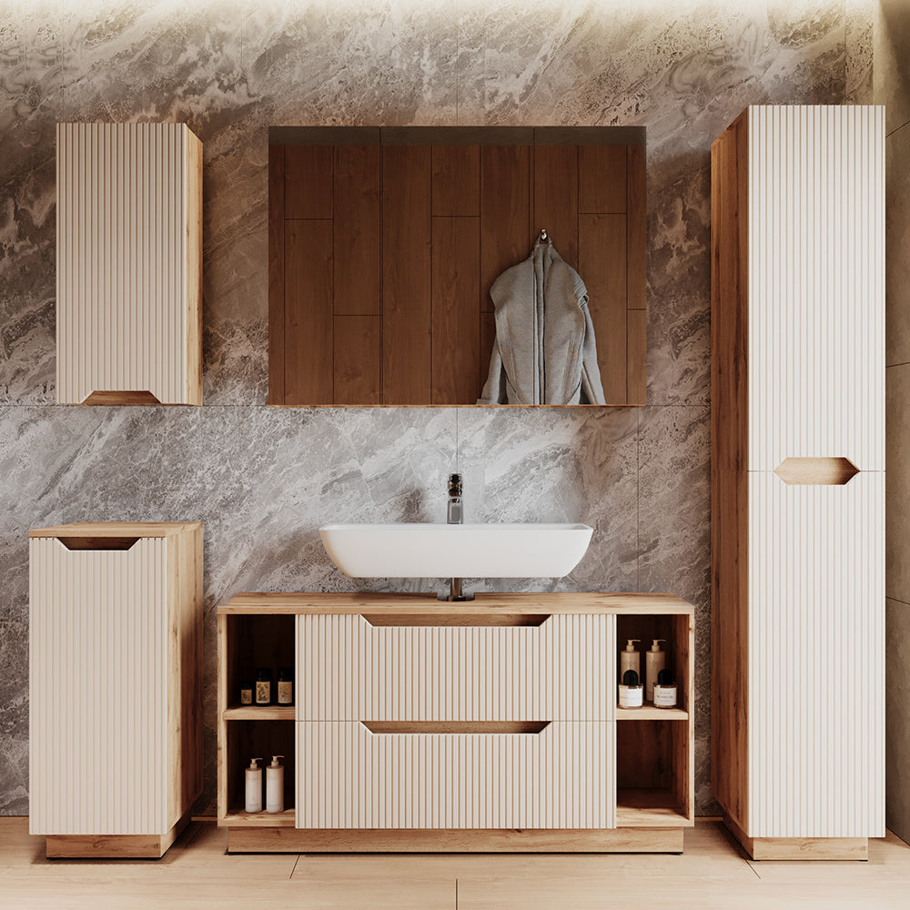 Vicco Set di mobili da bagno Rovere/cashmere a righe 2 parti