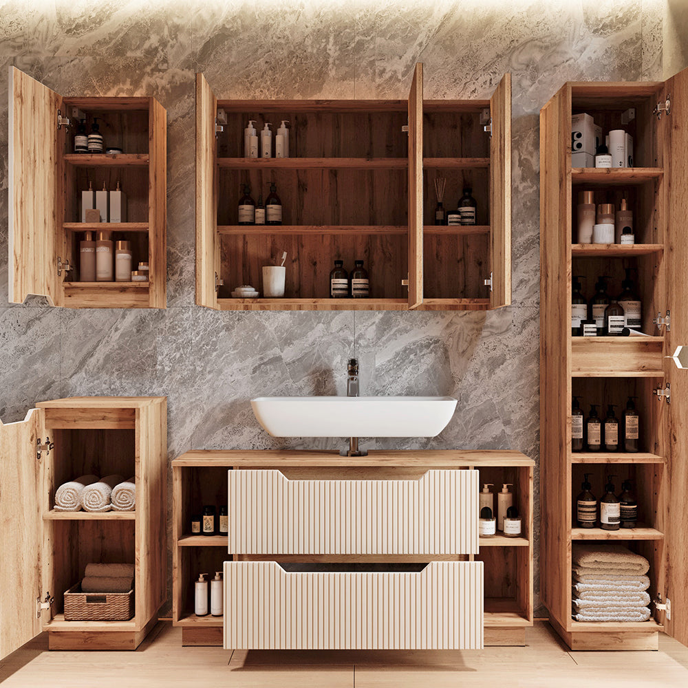Vicco Set di mobili da bagno Rovere/cashmere a righe 2 parti
