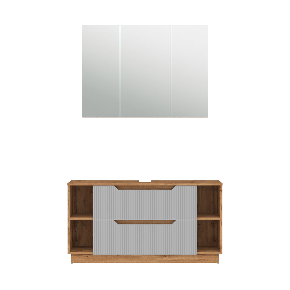 Vicco Set di mobili da bagno Rovere/grigio a righe 2 parti