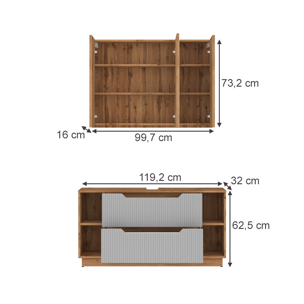 Vicco Set di mobili da bagno Rovere/grigio a righe 2 parti