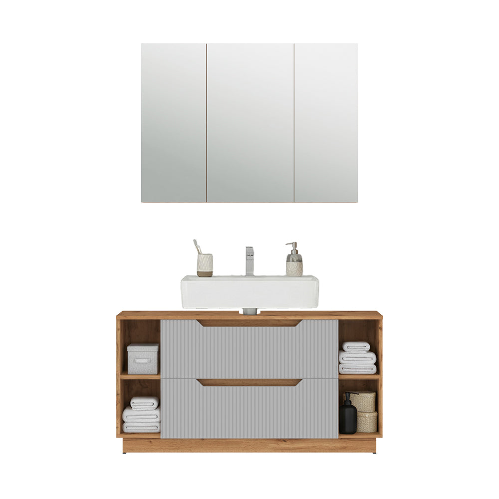Vicco Set di mobili da bagno Rovere/grigio a righe 2 parti
