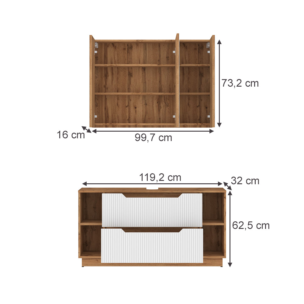 Vicco Set di mobili da bagno Rovere/bianco a strisce 2 parti
