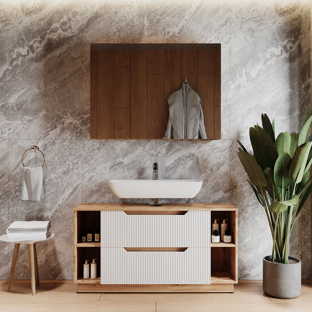 Vicco Set di mobili da bagno Rovere/bianco a strisce 2 parti