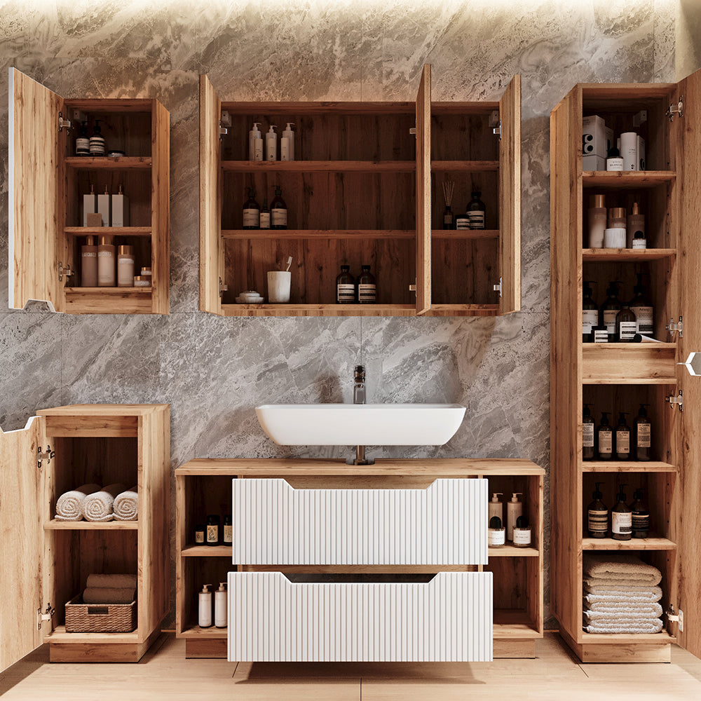 Vicco Set di mobili da bagno Rovere/bianco a strisce 2 parti