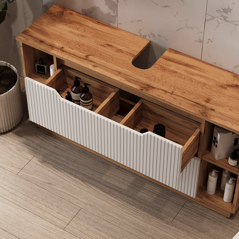 Vicco Set di mobili da bagno Rovere/bianco a strisce 2 parti