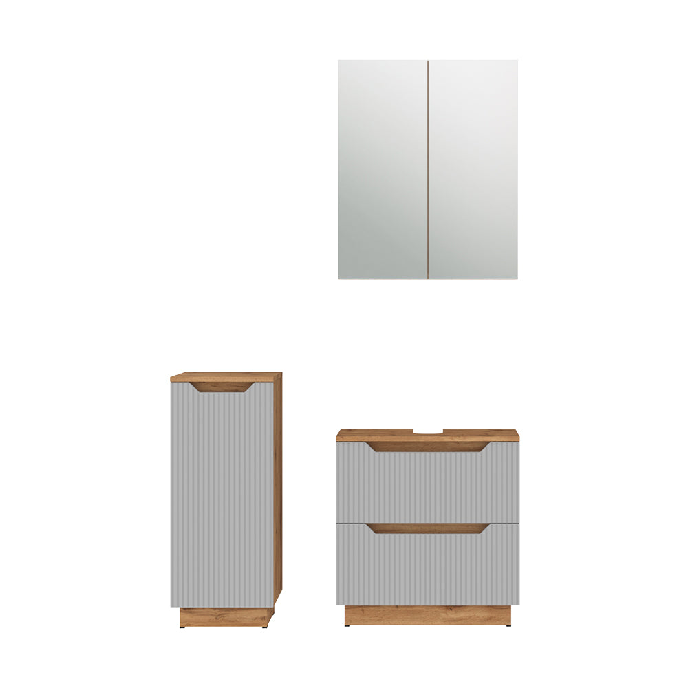 Vicco Set di mobili da bagno Rovere/grigio a righe 3 parti
