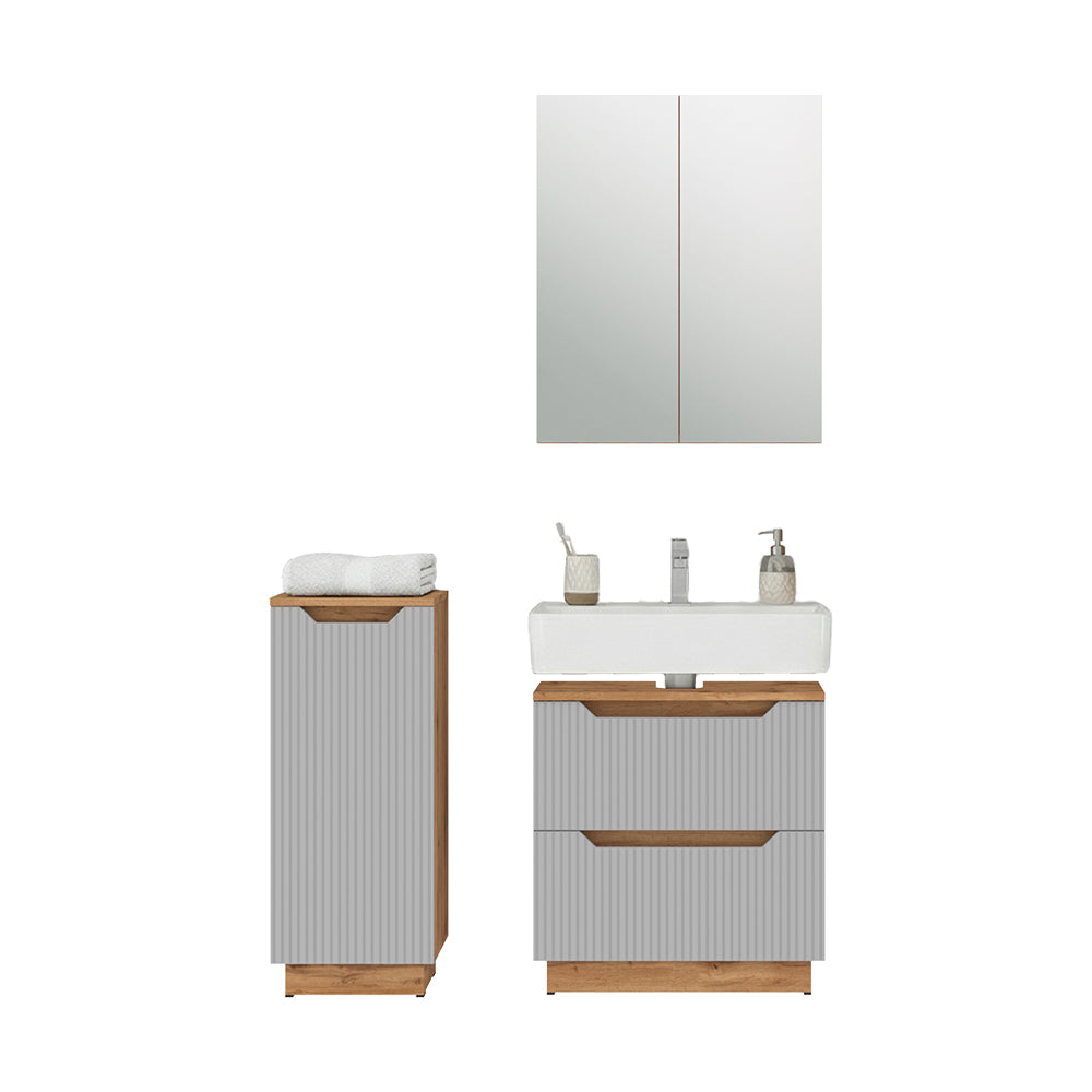 Vicco Set di mobili da bagno Rovere/grigio a righe 3 parti