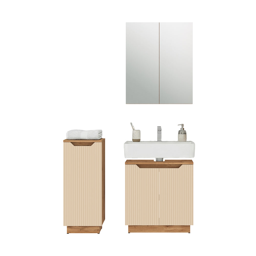Vicco Set di mobili da bagno Rovere/cashmere a righe 3 parti