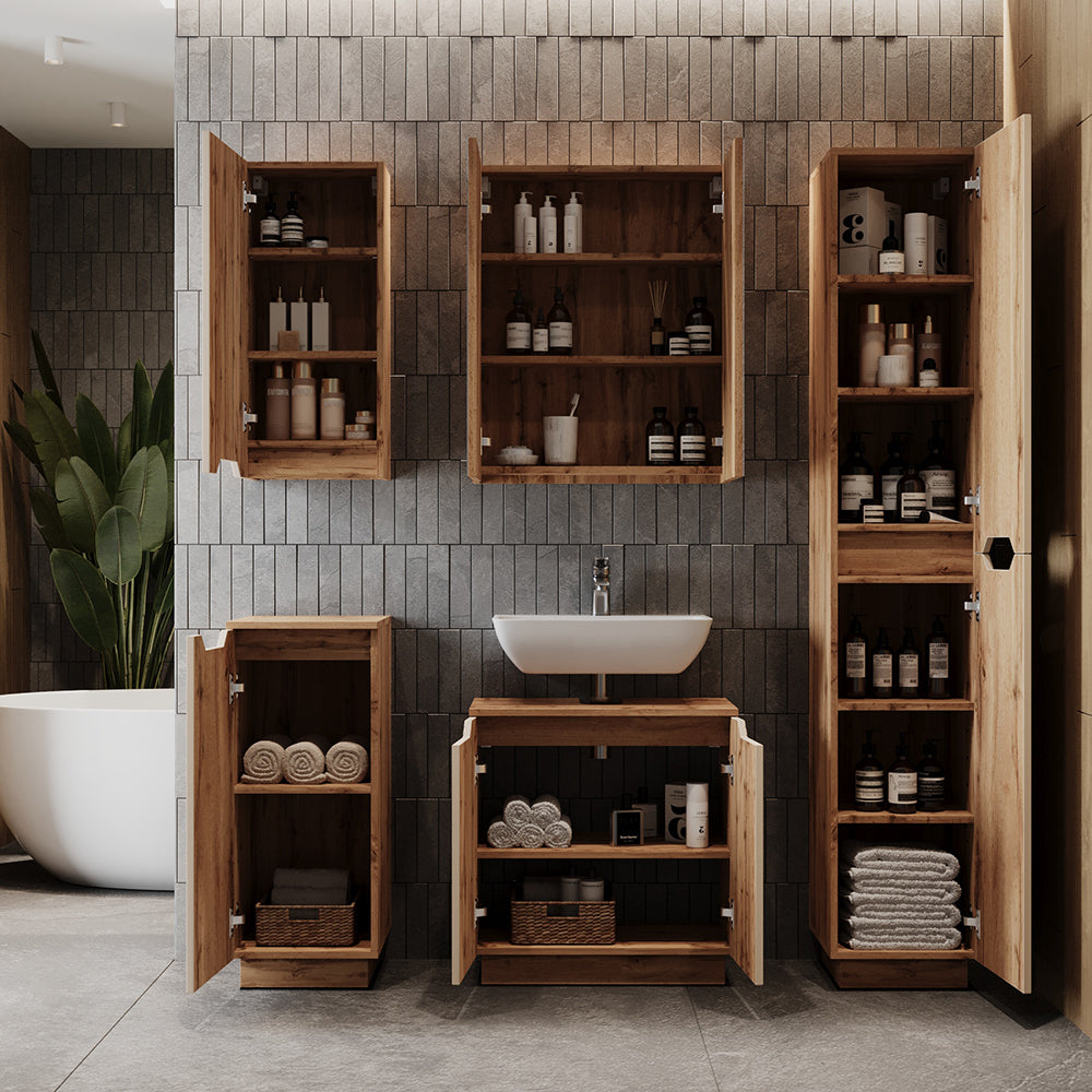 Vicco Set di mobili da bagno Rovere/cashmere a righe 3 parti