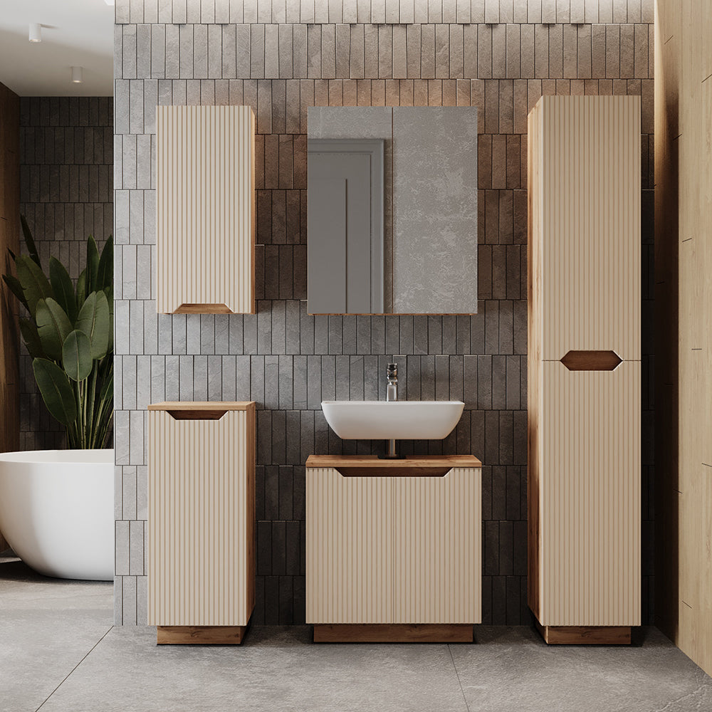 Vicco Set di mobili da bagno Rovere/cashmere a righe 3 parti