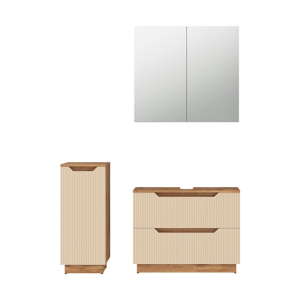 Vicco Set di mobili da bagno Rovere/cashmere a righe 3 parti