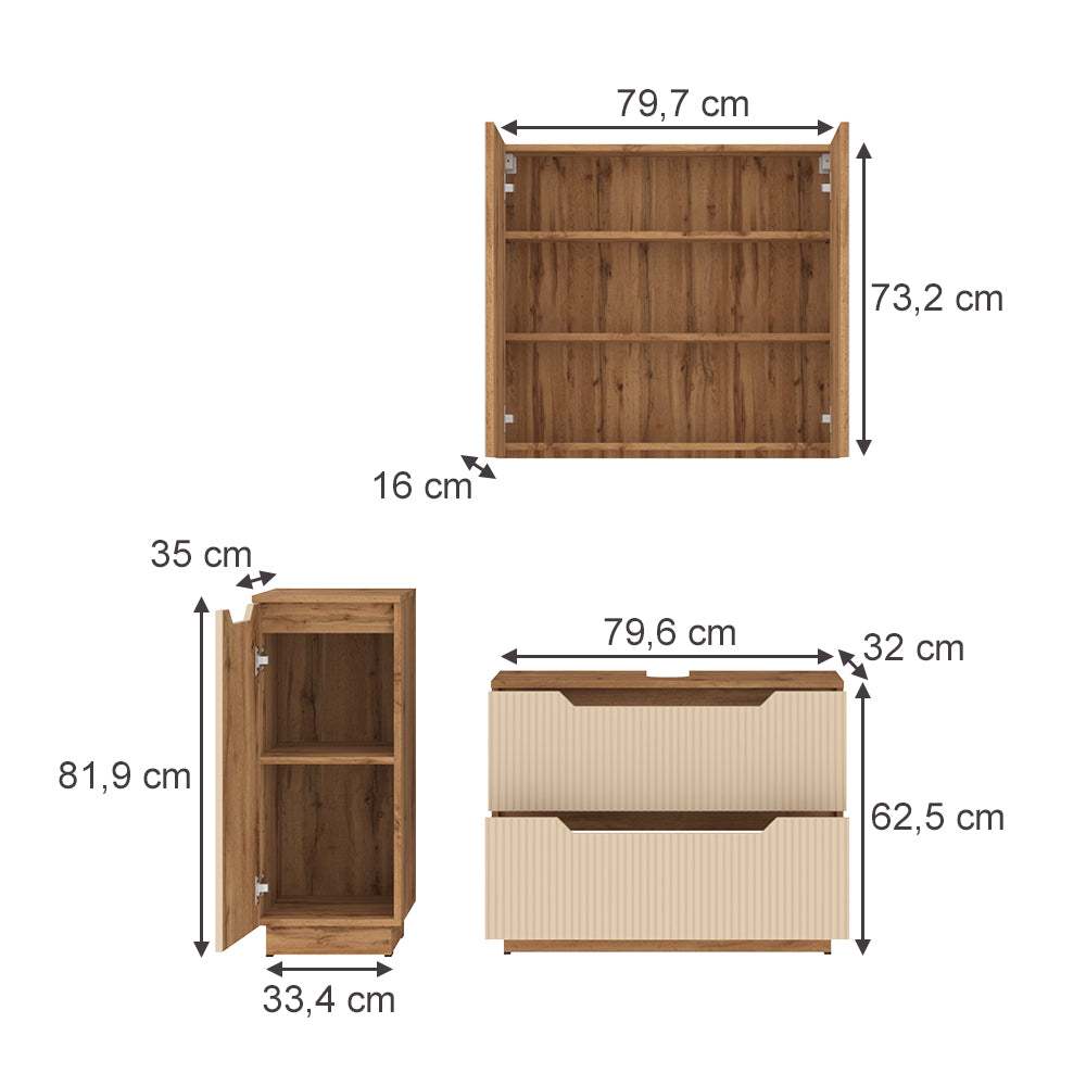 Vicco Set di mobili da bagno Rovere/cashmere a righe 3 parti