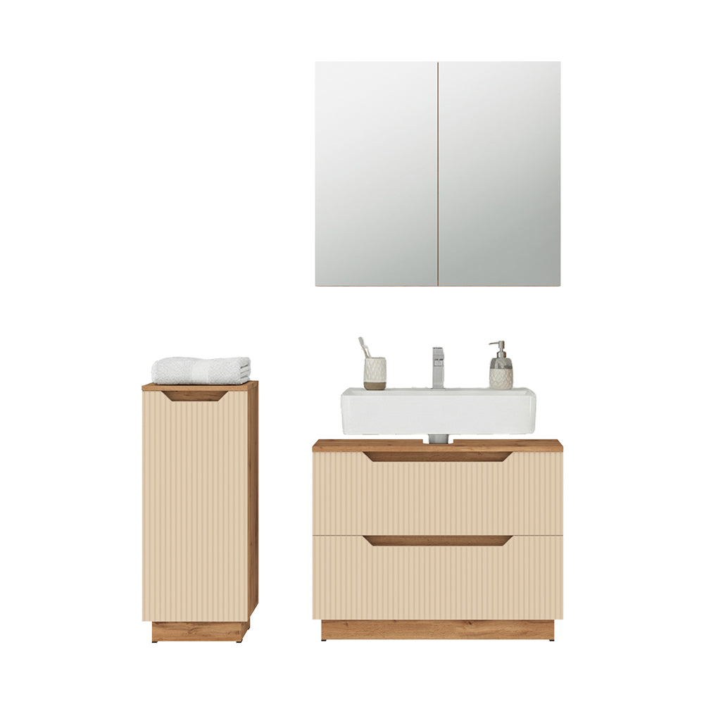 Vicco Set di mobili da bagno Rovere/cashmere a righe 3 parti