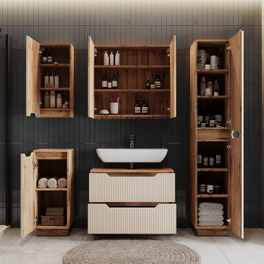 Vicco Set di mobili da bagno Rovere/cashmere a righe 3 parti