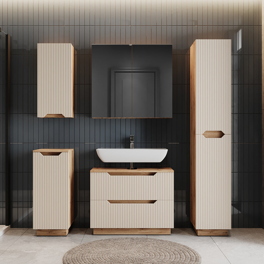 Vicco Set di mobili da bagno Rovere/cashmere a righe 3 parti