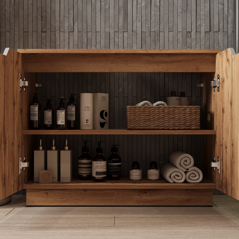 Vicco Set di mobili da bagno Rovere/grigio con struttura in piastrelle 3 parti