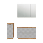 Vicco Set di mobili da bagno Rovere/grigio con struttura in piastrelle 3 parti