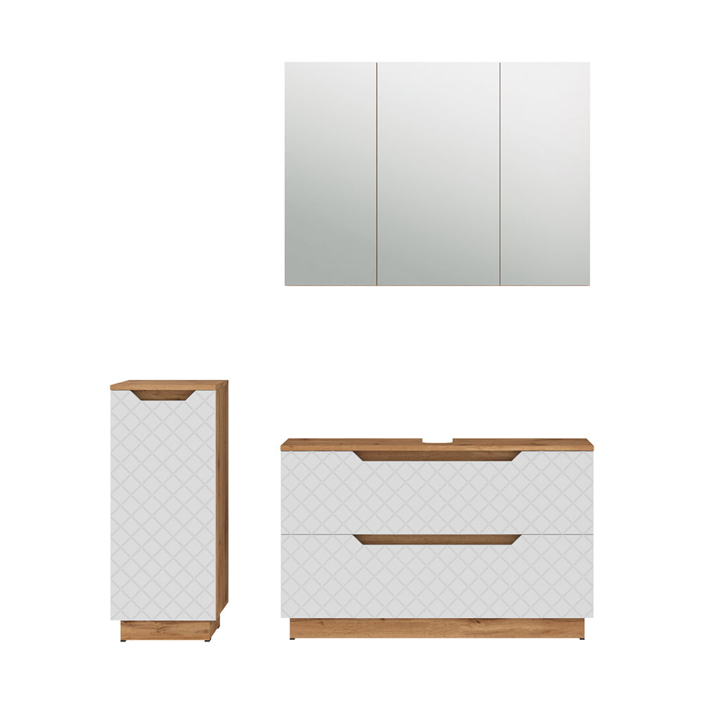 Vicco Set di mobili da bagno Rovere/bianco con struttura in piastrelle 3 parti