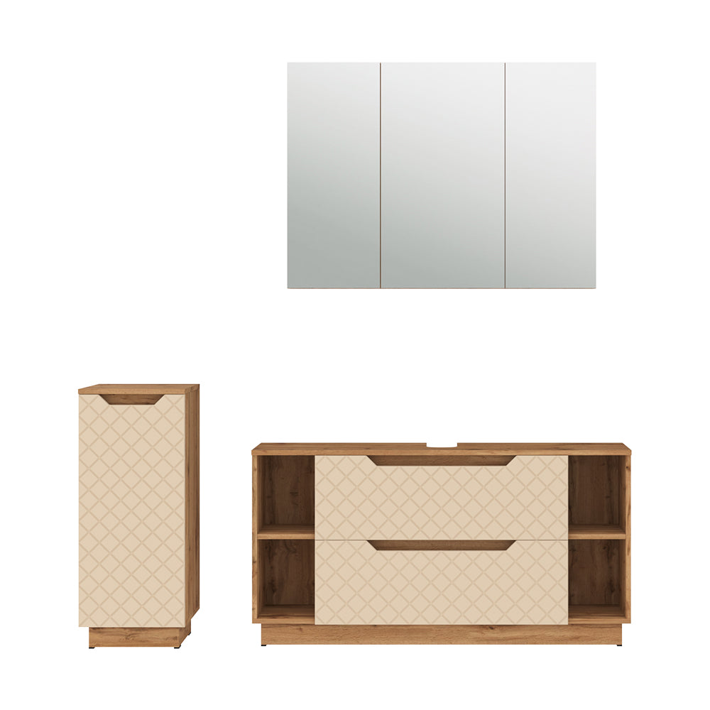 Vicco Set di mobili da bagno Rovere/cashmere con struttura in piastrelle 3 parti