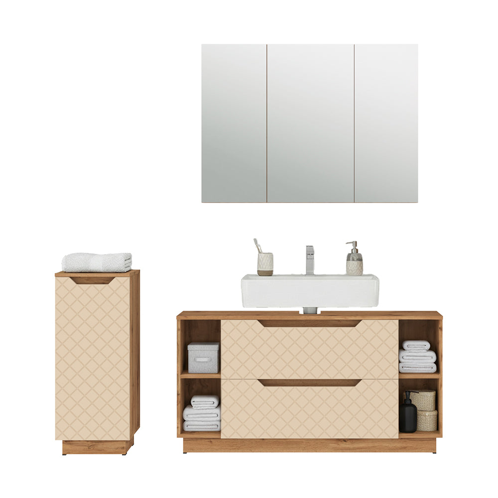 Vicco Set di mobili da bagno Rovere/cashmere con struttura in piastrelle 3 parti