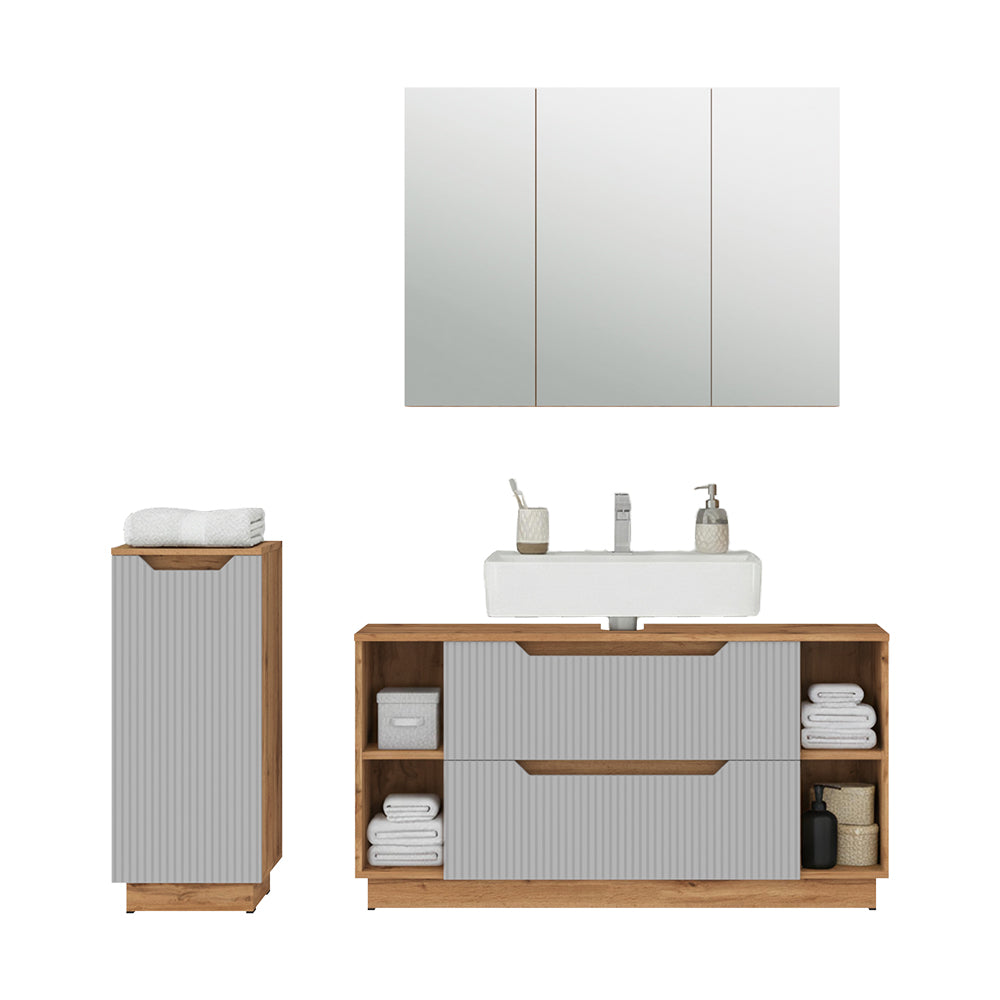Vicco Set di mobili da bagno Rovere/grigio a righe 3 parti