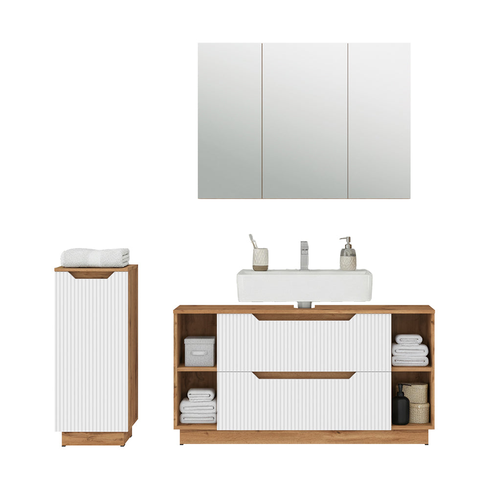 Vicco Set di mobili da bagno Rovere/bianco a strisce 3 parti