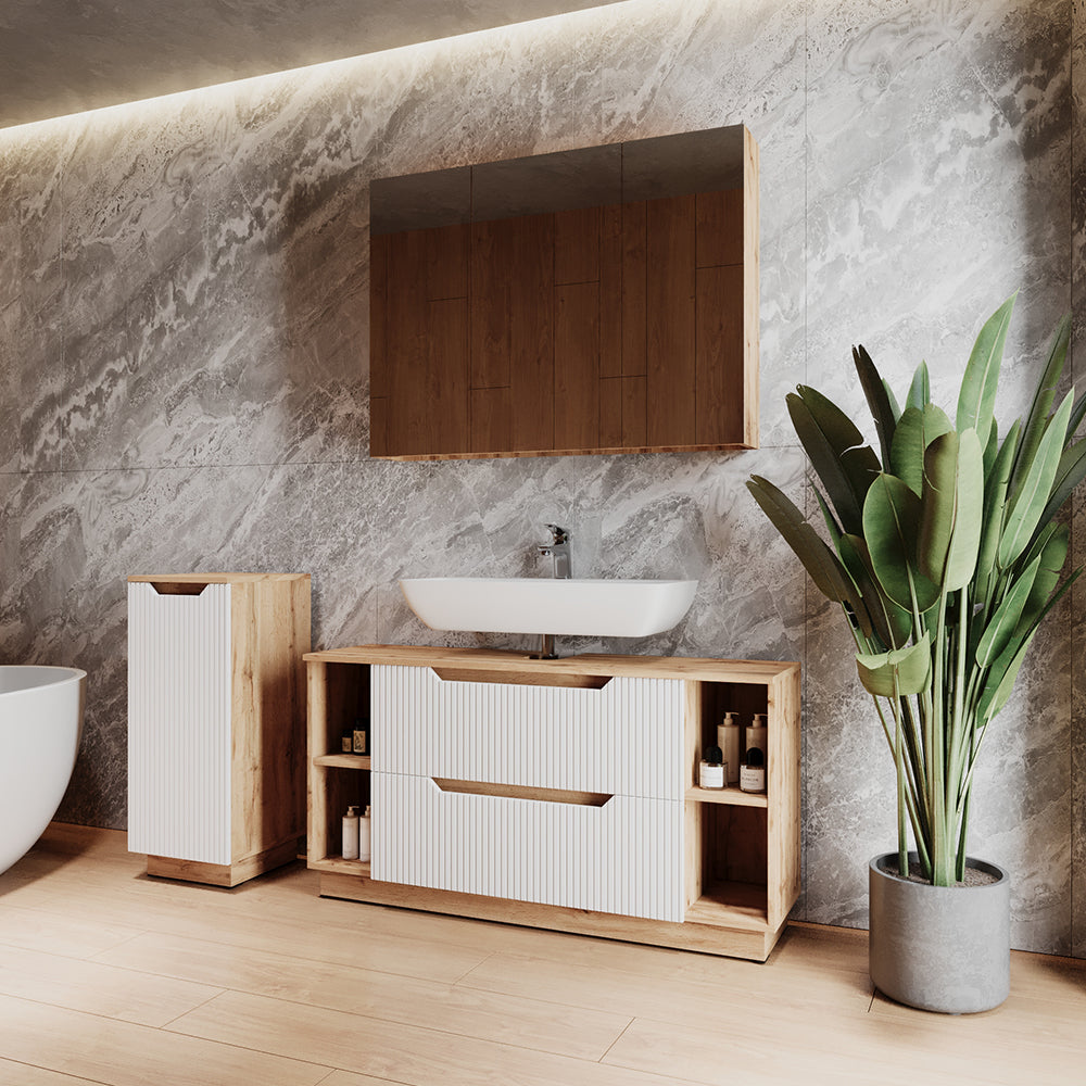 Vicco Set di mobili da bagno Rovere/bianco a strisce 3 parti