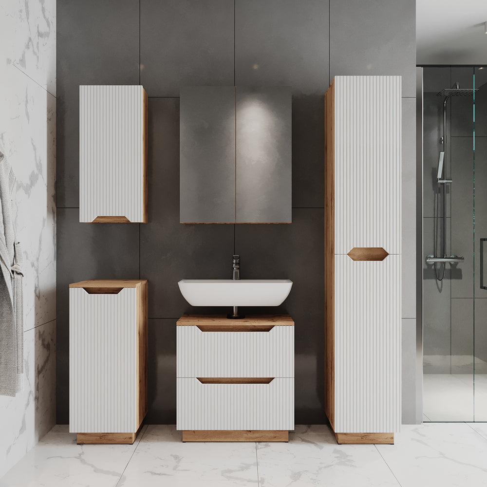 Vicco Set di mobili da bagno Rovere/bianco a strisce 4 parti