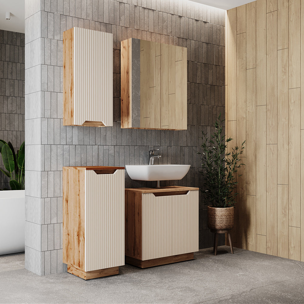 Vicco Set di mobili da bagno Rovere/cashmere a righe 4 parti