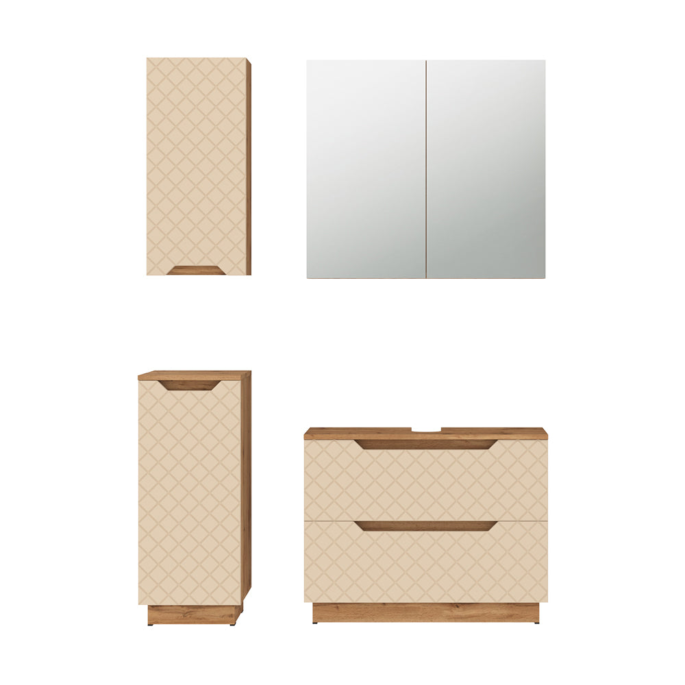 Vicco Set di mobili da bagno Rovere/cashmere con struttura in piastrelle 4 parti