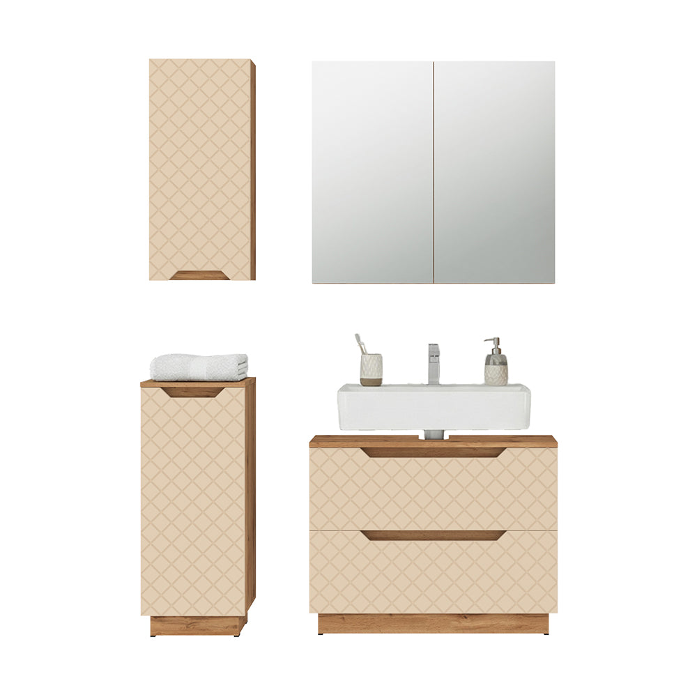 Vicco Set di mobili da bagno Rovere/cashmere con struttura in piastrelle 4 parti
