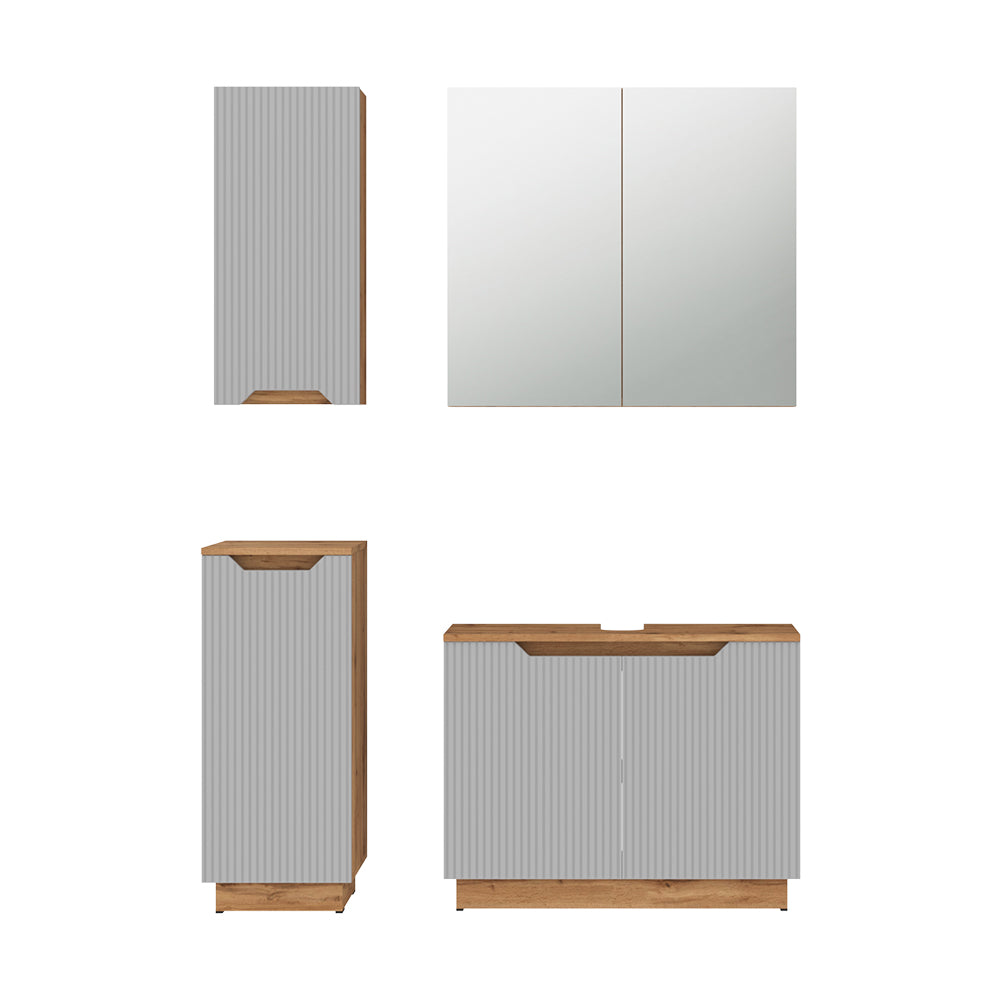 Vicco Set di mobili da bagno Rovere/grigio a righe 4 parti