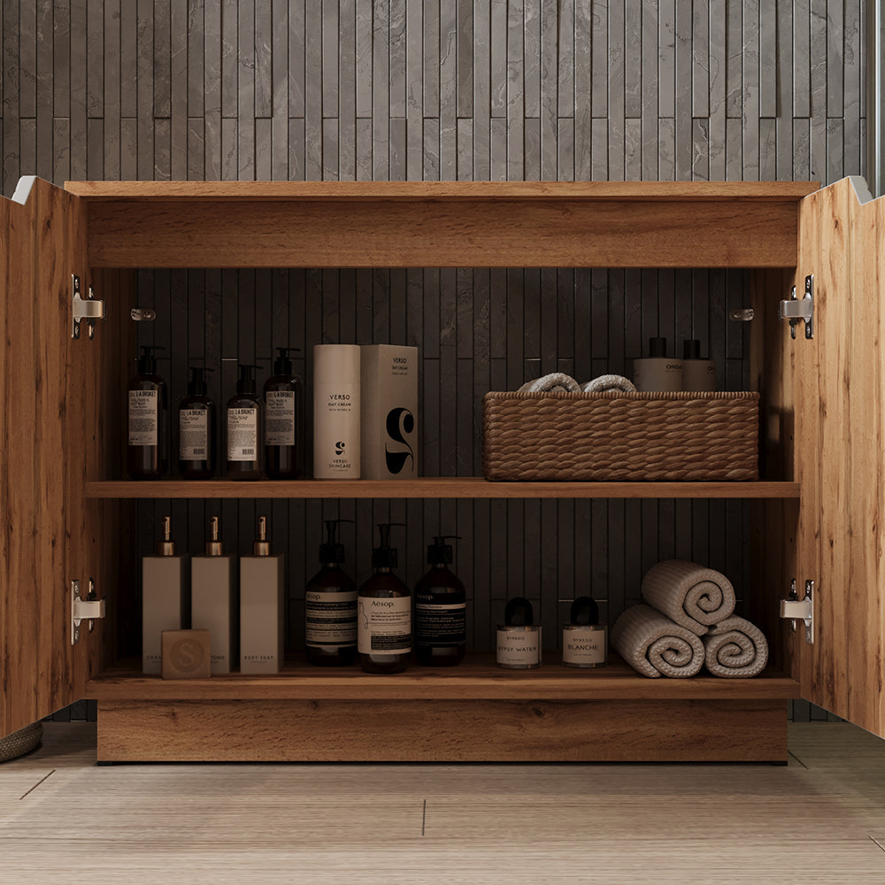 Vicco Set di mobili da bagno Rovere/grigio a righe 4 parti